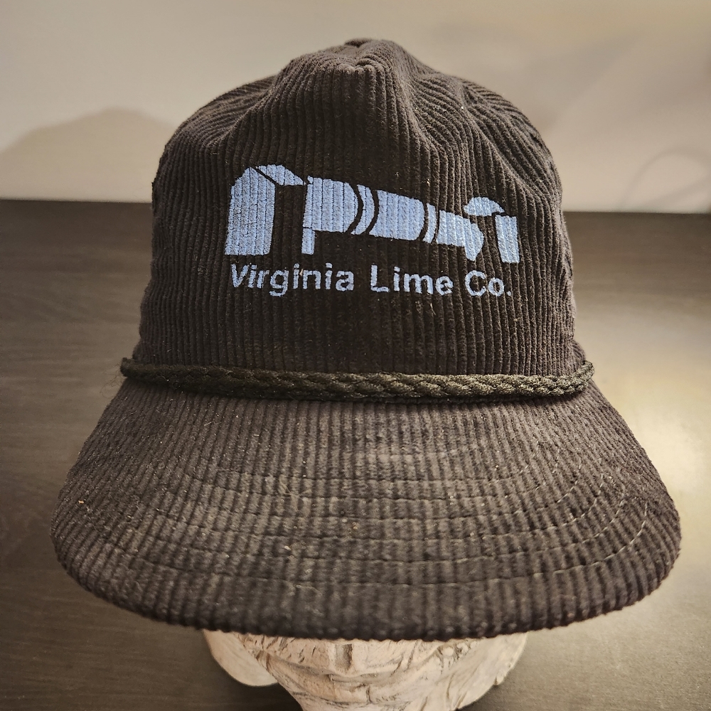 Vintage 90s Virginia Lime Company Black Corduroy Rope Adjustable Hat